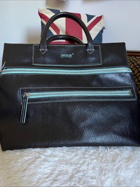 Matt & Nat Black Briefcase with Light Blue Trim